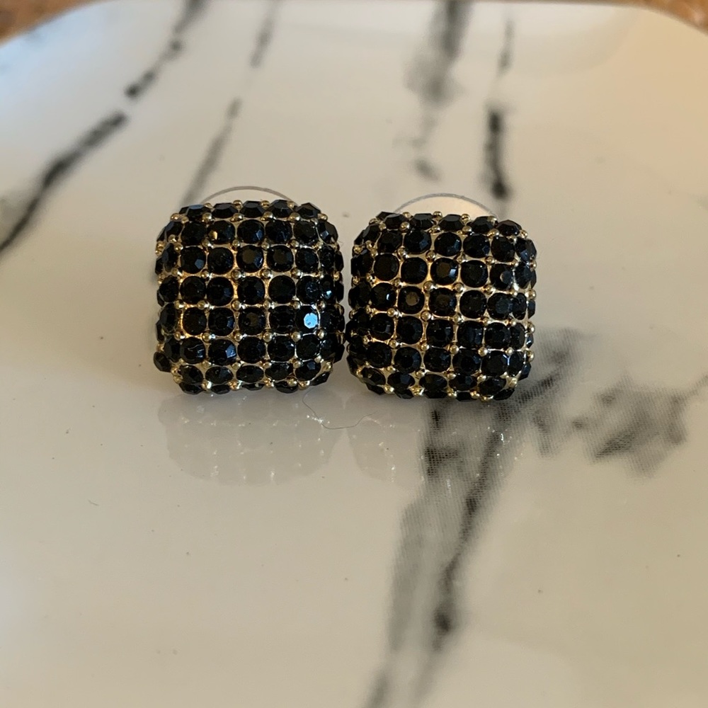 Black and Gold Square Crystal Earrings